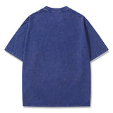 Hawaiian Tee For Men Crew Neck 100% Cotton Vintage Washed T-Shirt - Blue