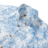 Menâ€™s Wedding Guest Shirt â€“ Blue Floral 100% Cotton Button-Down Hawaiian Shirt