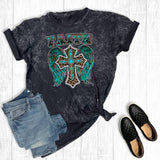 Turquoise Leopard Faith Cross Mineral Wash Graphic Tee