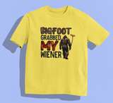 Bigfoot Grabbed My Wiener T-Shirt (Yellow) Unisex T-shirt, Sweatshirt, Hoodie, Long Sleeve Tee