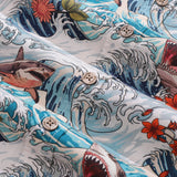 Men's Resort Wear Shirt Turbulence at Sea with Sharks Print Short Sleeve Hawaiian Shirt For Men