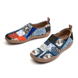 Yiume Women's Art Slip-On Casual Canvas Shoes Japanese Patchwork Painted,100% Cotton Blue Japanese-inspired Shirt