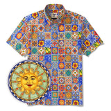 Men's Hawaiian Shirt Short Sleeve Button-down 100% Cotton Aloha Mediterranean Tile Haven