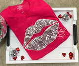 Valentine Lips Xoxo Embroidered Short Sleeve
