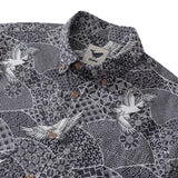 Gray Crane Shirt For Men Cotton Hawaiian Shirt Fun Aloha Shirt Button-down Short Sleeve Shirt Soaring Crane Auspicious