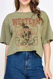 Western Cowboy Take Me Away Mineral Graphic Long Crop Top