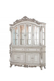24" X 75" X 106" Antique White Wood Glass Mirror Hutch Buffet