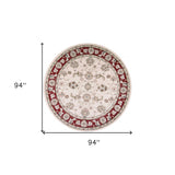 8' Round Polypropylene Ivory Or Red Area Rug
