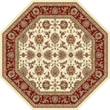 8' Ivory And Red Octagon Floral Vines Area Rug