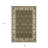 Green And Ivory Octagon Floral Vines Area Rug