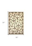 8' Ivory Octagon Floral Area Rug