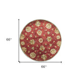 5' Round Red Floral Vine Wool Indoor Area Rug