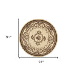 8' Ivory Round Floral Area Rug