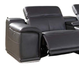 Gray Italian Leather Power Reclining U Shaped Seven Piece Corner Sectional With Console