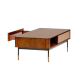 47" Black And Brown Solid Wood And Steel Coffee Table With Drawer And Shelf