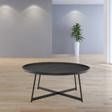 35" Black And Walnut Manufactured Wood Round Coffee Table