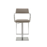 21" Taupe And Silver Stainless Steel Bar Chair