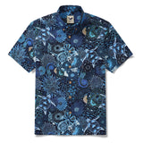Yiume Men's Blue Hawaiian Shirt 100% Cotton Short Sleeve Button-down Sea Turtle Shirt