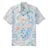 Men's Hawaiian Shirt Short Sleeve Camp Collar 100% Cotton Blue Aloha Sunny Summer Seas