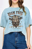 Roam Free Cow Mineral Graphic Long Crop Top
