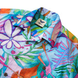 Men's Hawaiian Shirt Short Sleeve Camp Collar 100% Cotton Purple Aloha Tropical Aloha