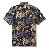 Cranes 100% Cotton Japanese Hawaiian Shirt Men's Short Sleeve Button-down Black Hawaiian Shirt Gratitude Of A Thousand Cranes