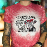 Living Life Funny Graphic Tee - Trendy Bleached Women's Shir
