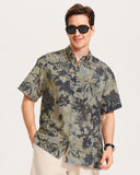 Men's Hawaiian Shirt Short Sleeve Button-down 100% Cotton Brown Aloha Oriental Essence