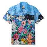 Ocean By Katie Leigh Stewart 100% Cotton Men's Short Sleeve Camp Collar Shirt Blue Aloha Hawaiian