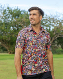 Men's Hawaiian Polo Shirt Among the Flowers Print Short Sleeve Golf Shirt Among The Flowers Polo