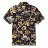 Men's Vintage Hawaiian Shirt Black Tiki Shirt Short Sleeve Camp Collar 100% Cotton Aloha Shirt Vintage Aloha