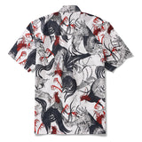 Men's Hawaiian Shirt Short Sleeve Button-down 100% Cotton Aloha Red - Crested Phantom By Feanne