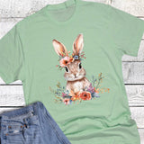 Easter Boho Floral Headband Bunny Graphic Tee