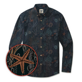 Enchanting Oceanic Wonders 100% Cotton Men's Long Sleeve Button-down Shirt Aloha Hawaiian