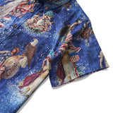 Men's Hawaiian Shirt Short Sleeve Button-down 100% Cotton Blue Aloha Stars & Stripes