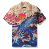 Yiume Ukiyo-e Hawaiian Shirt 100% Cotton Shirt For Men Camp Collar Aloha Shirt Ukiyo-e No6 By Rlon