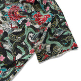 Men's Hawaiian Shirt Short Sleeve Camp Collar 100% Cotton Green Aloha Ocean Serpent Art Print