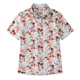 Women's Hawaiian Shirt Short Sleeve Button-up 100% Cotton Green Aloha Firetail Finches By Eloise