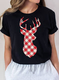 Plaid Christmas Deer Graphic Tshirts