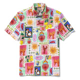Men's Hawaiian Shirt Short Sleeve Button-down 100% Cotton Blue Aloha Summer Cats