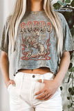 Rodeo Cowboy Hand Drawn Graphic Mineral Long Crop Top