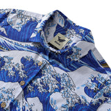 Women's Hawaiian Shirt Ocean Waves Japanese Ukiyo-e Print Cotton Button-up Short Sleeve Japanese Ukiyo-e Women Shirt