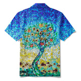 Men's Hawaiian Shirt Short Sleeve Camp Collar 100% Cotton Blue Aloha Sunlit Glass Orchard