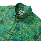 Hawaiian Shirts For Men Tiki Vintage Shirt Green Totem 100% Cotton Tiki Woody Miller