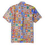 Men's Hawaiian Shirt Short Sleeve Button-down 100% Cotton Aloha Mediterranean Tile Haven