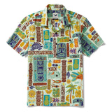 Men's Hawaiian Shirt Short Sleeve Camp Collar 100% Cotton Green Aloha Tiki Paradise Shirt for Summer
