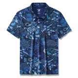 Men's Hawaiian Polo Shirt Short Sleeve 83% Recycled polyester 17% Spandex Blue Aloha Reef Rules