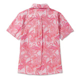 Women's Hawaiian Shirt Short Sleeve Button-up Pink Aloha Flamingos & Chameleons By House of Haricot