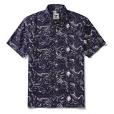 Men's Hawaiian Shirt Short Sleeve Button-down 100% Cotton Aloha Deep - Sea Odyssey By Feanne