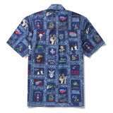 Men's Hawaiian Shirt Short Sleeve Button-down 100% Cotton White Aloha Blue American Patchwork Style Shirt